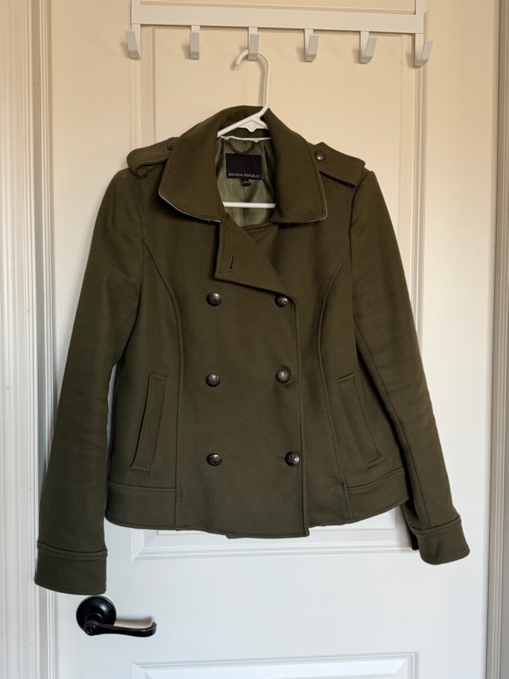 Banana Republic Olive Double-Breasted Peacoat with Epaulets